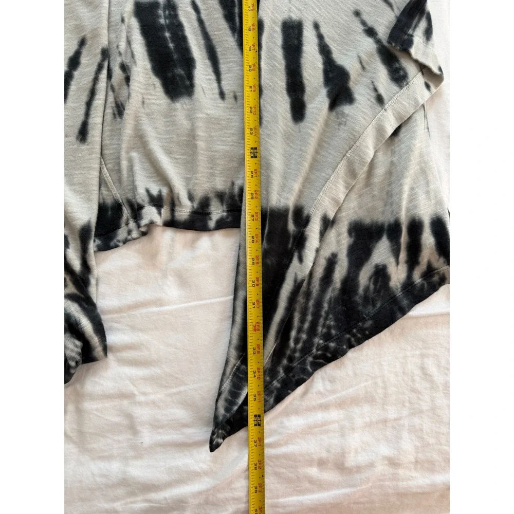 XCVI Tie Dye Hooded Cardigan M Black Gray Open Front Boho Asymmetrical Lagenlook